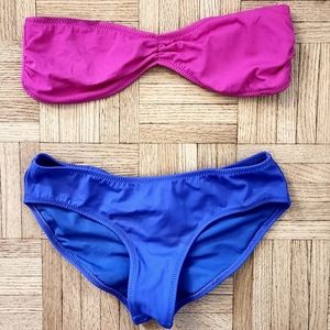 F21 pink purple bandeau bikini set